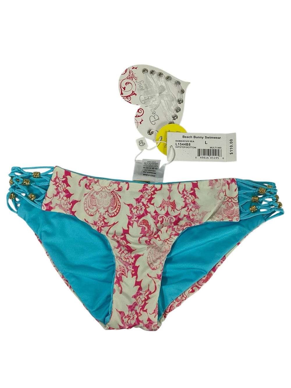 Beach Bunny Damascus Sea Reversible Hipster Bikini Bottoms Large NWT